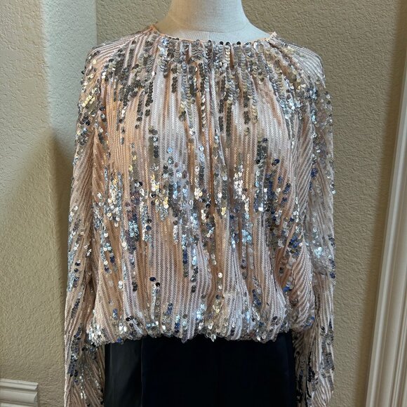 THML Sequin Long Sleeve Blouse Size L - Picture 2 of 5